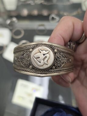 Tibetan Ohm & Hearts Antique Handmade  Filigree Cuff Bracelet
